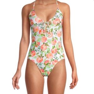 BCBG Peach-Print One-Piece Swimsuit